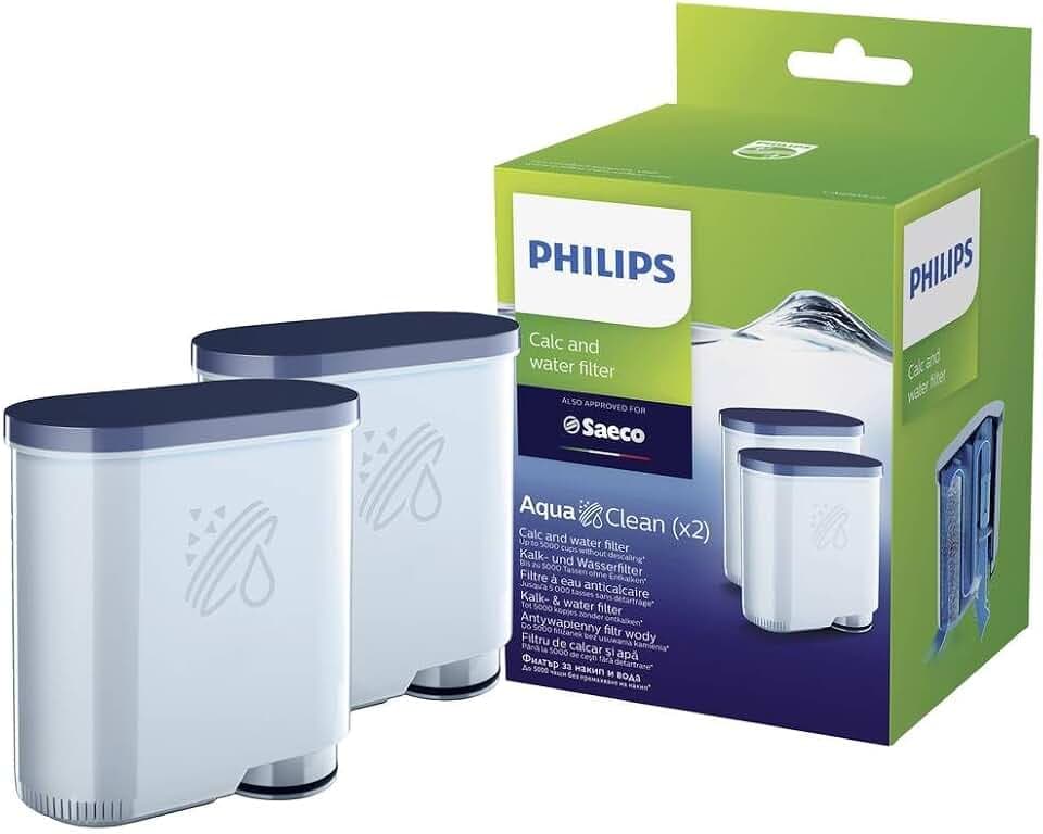 Philips AquaClean Filter, Kalkschutz, natürliche Kalkentfernung, verbesserter Kaffeegeschmack, einfache Installation, bis zu 5.000 Tassen ohne Entkalken, Click&Go-System, 2x Filter im Set (CA6903/22)