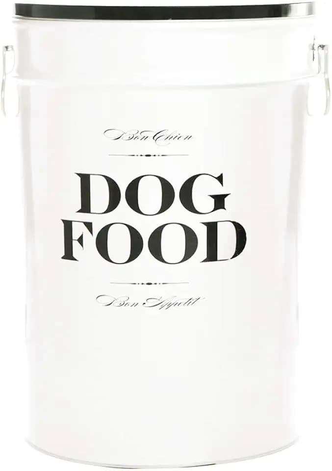 Harry Barker Bon Chien Dog Food Storage Canister – Small 3.5 gallons, Airtight Stainless Steel Pet Food Container, Stylish Kitchen Counter Dog Kibble Storage with Easy-Open Lid - White