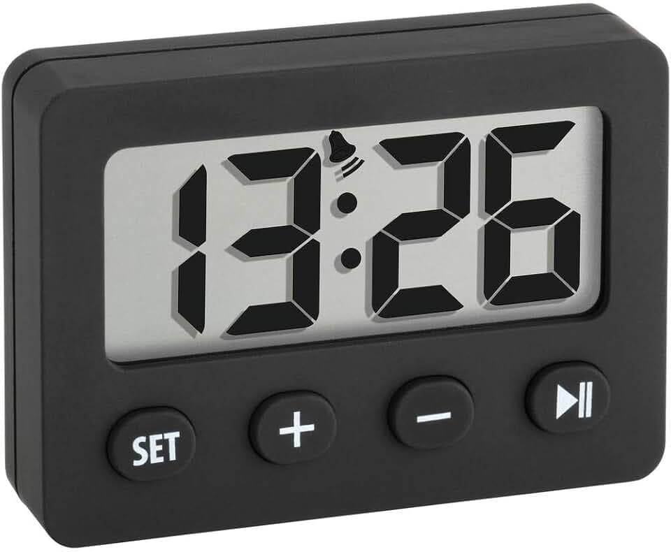 TFA Dostmann Digitalwecker, 60.2014.01, Timer und Stoppuhr, Weckfunktion, Gummibeschichtung, Schwarz, L 59 x B 14 (30) x H 42 mm