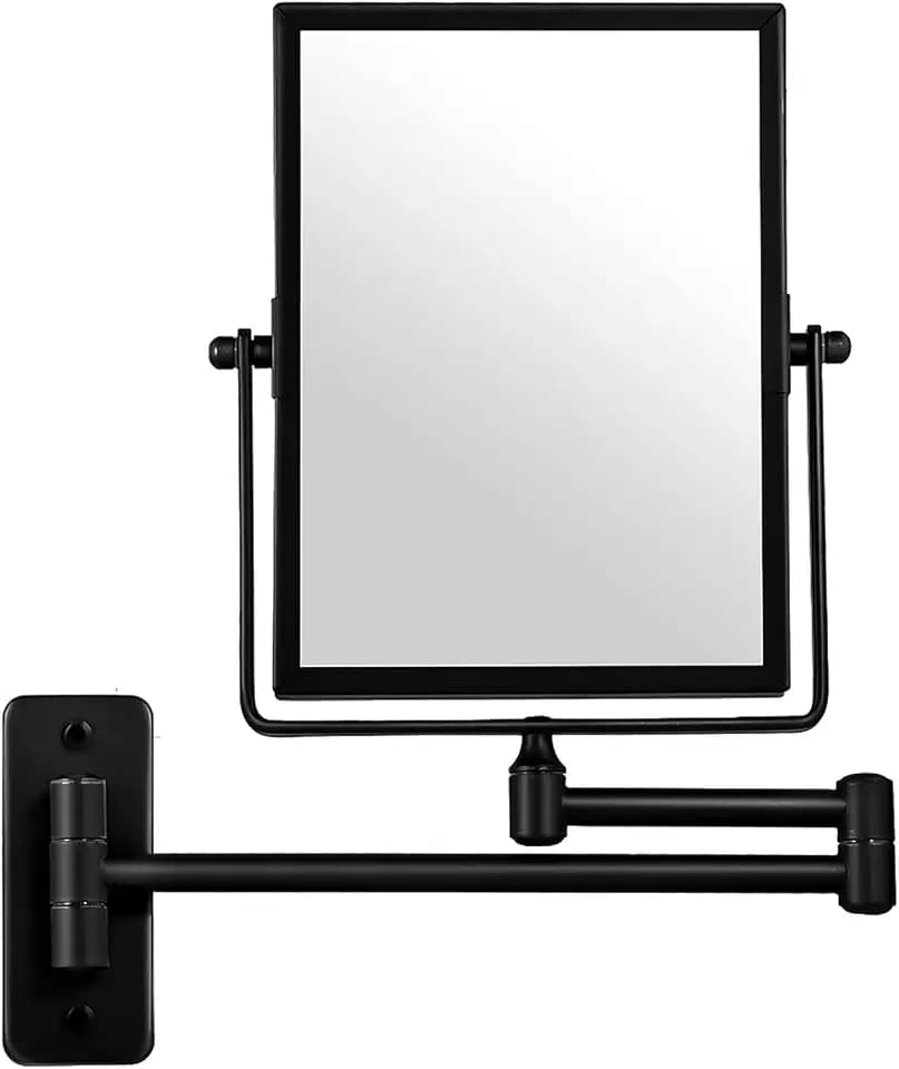QiMH 3X Magnified Wall Mounted Mirror, Rectangular 8x6 Inch with Extendable Arm | Double-Sided Swivel Bathroom Shaving Vanity Mirror