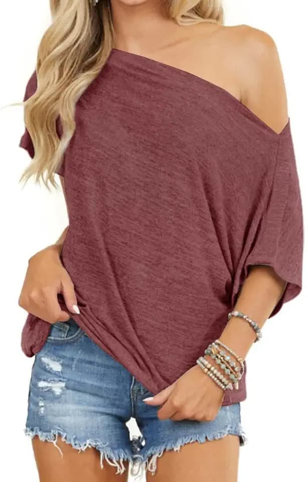 REVETRO Womens Sexy Off The Shoulder Tops Summer Short Sleeve Loose T-Shirt