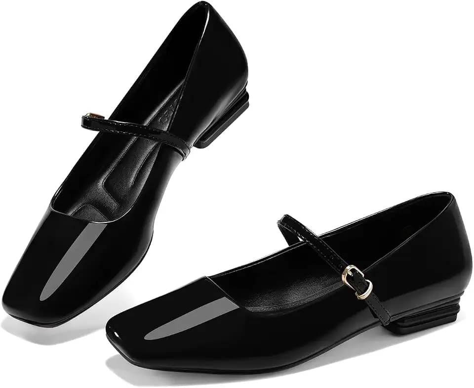 Coutgo Women's Mary Jane Flats Closed Square Toe Ballet Flat Dressy Comfortable Slip on Shoes