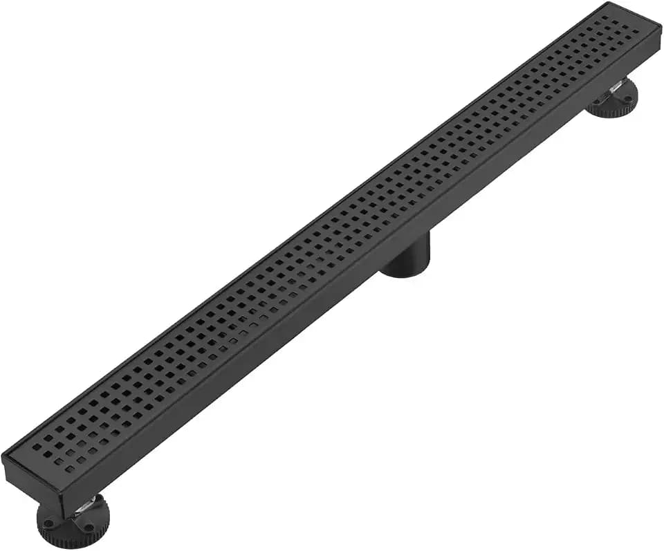 AVSIILE Linear Shower Floor Drain, Matte Black 40 Inch 304 Stainless Steel Bathroom Drains Kit, Long Rectangular Shower Trench Drain with Square Pattern Drain Cover & Hair Catcher