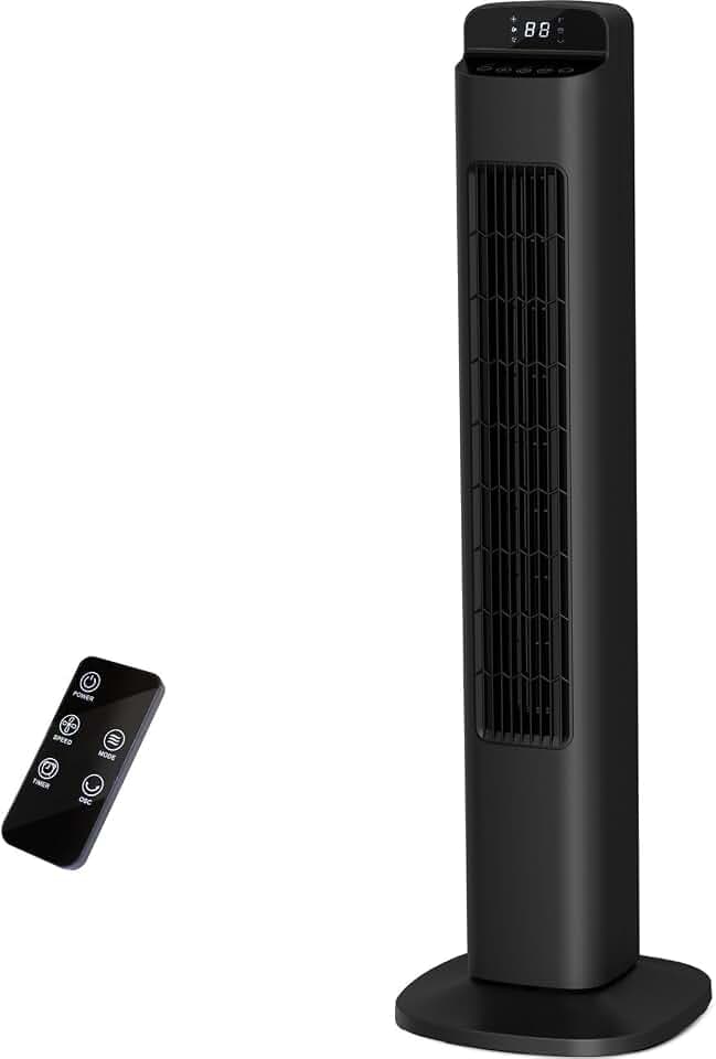 Antarctic Star Portable Bladeless Tower Fan, 80° Oscillating Design, Remote Control Included, 5 Speeds & 3 Modes, Low Noise for Bedroom and Living Room, Black