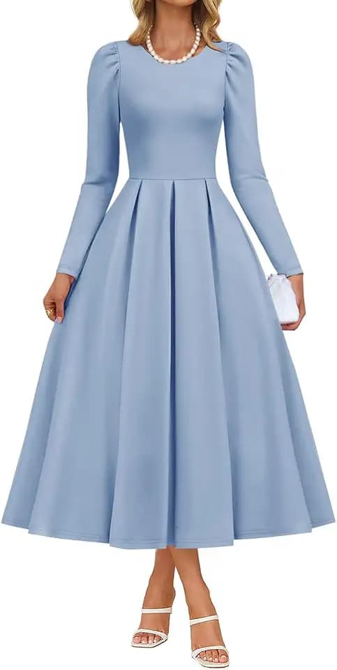 ZESICA Women's Fall Long Sleeve Wedding Guest Formal Midi Dress