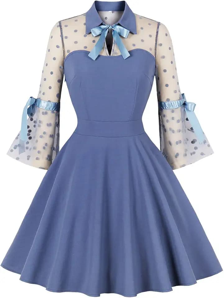 Women's Vintage Polka Dot 1950s Audrey Retro Rockabilly Prom Dress 50's 60's A-Line Cocktail Party Swing Dress