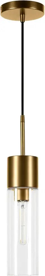 Henn&Hart 3.5" Modern Pendant Light Fixture with Clear Glass Cylinder Shade and 8' Adjustable Cord for Kitchen Island, Dining Room or Game Room, Gold