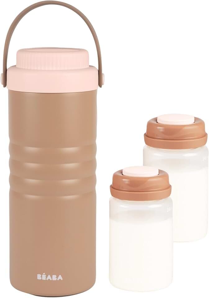 BÉABA, Mobiler Muttermilch-Kühler, bis zu 24h Kühlung ohne Strom, Edelstahl-Thermobehälter, 360° Kühlröhren, Transport & Lagerung, 480 ml, Milk Cooler, Pralin