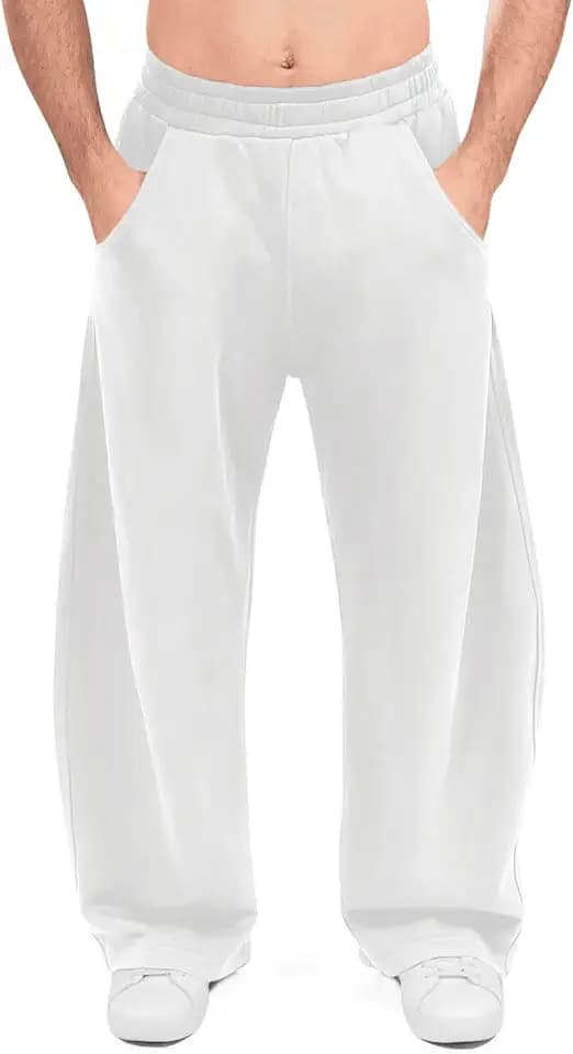 HeSaYep Men's Baggy Sweatpants Cotton Wide Leg Fleece Barrel Sweat Pants
