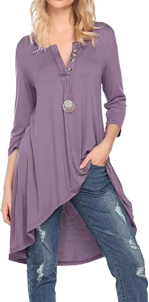 Naggoo Women's Extra Long Tunic Tops for Leggings High Low Henley Shirts