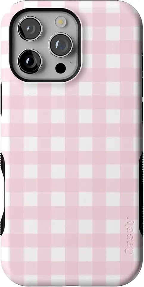 Casely iPhone 16 Pro Max Case | Pink Plaid | Sunday Best | Bold Protective Design | Compatible with MagSafe