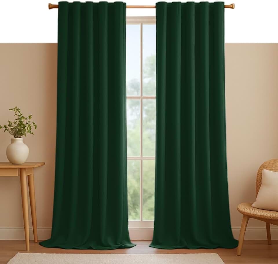 Native Fab Forest Green 100% Cotton Curtain Panels 54" W x 96" L, Light Filtering Window Panels for Bedroom, Living Room, Farmhouse Decor