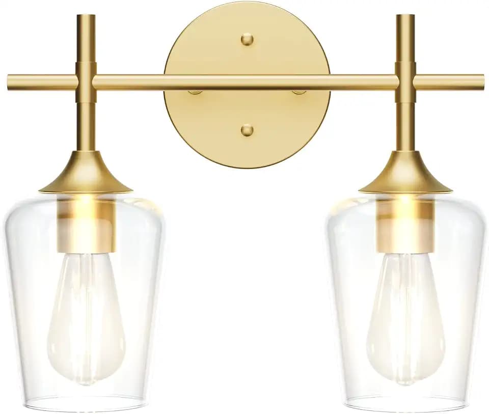Ralbay Gold Bathroom Light Fixtures 2-Lights with Clear Glass Modern Wall Mount Lighting Industrial Farmhouse Gold Bathroom Vanity Lights Wall Sconce