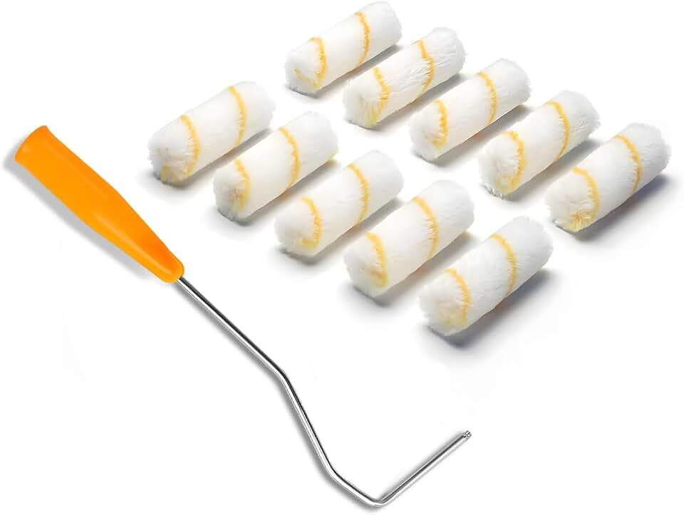 Motswedi Farbroller Set 10 cm inkl. Bügel – 10x Farbwalze klein für Wandfarbe, Decke & Türen – Malerwalze Set mit sauberem, streifenfreiem Farbauftrag
