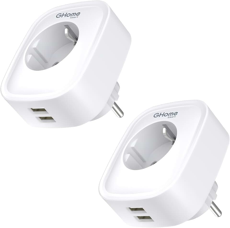GHome Smart WLAN Steckdose mit 2 USB, Stromverbrauchsmessung, 16A, 2er Pack