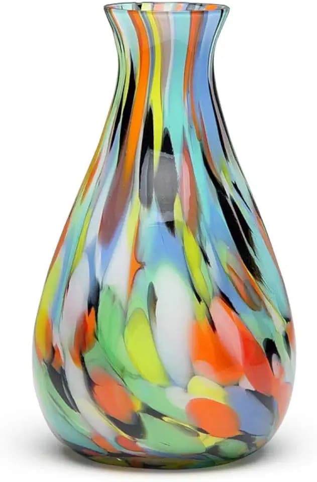 Murano Style Art Glass Vase Hand Blown Colorful Confetti Effect Home Decor