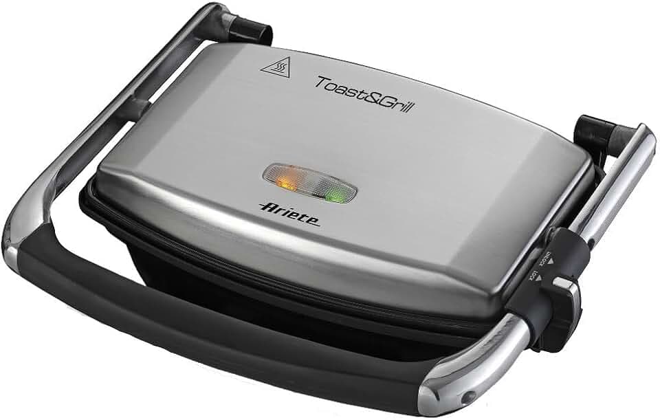 Ariete 1911 Toast & Grill Slim - Antihaft-Elektroplatte für Toast und Sandwich - gerippte Platte - 1000 Watt - Silber