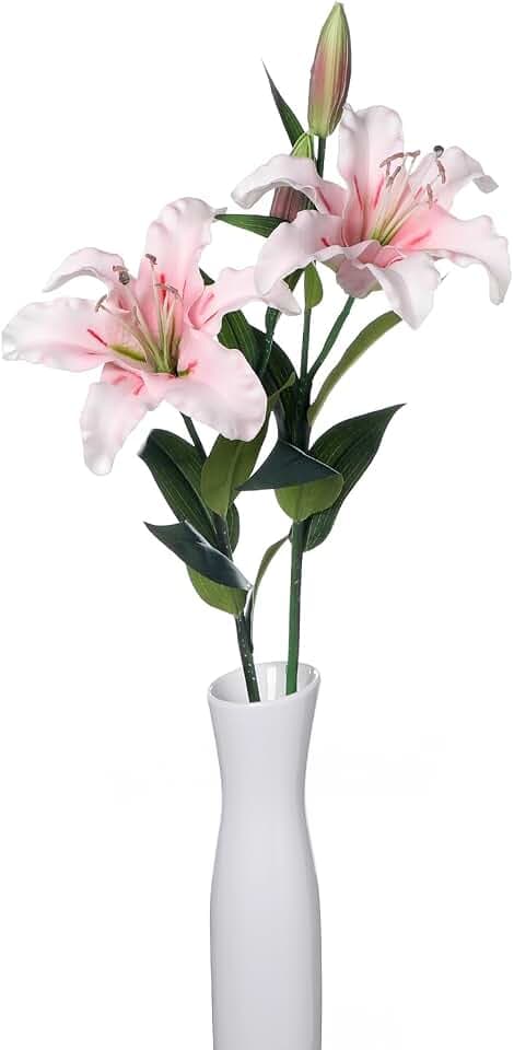 huaao 2 Stück Künstliche Blumen Lilien Latex 68cm Langer Stiel Lilien Gefälschte, Blumensträuße Lünstliche Lilie Echte Berührung Blumenarrangement Dekoration für Hochzeit Party Büros, Rosa
