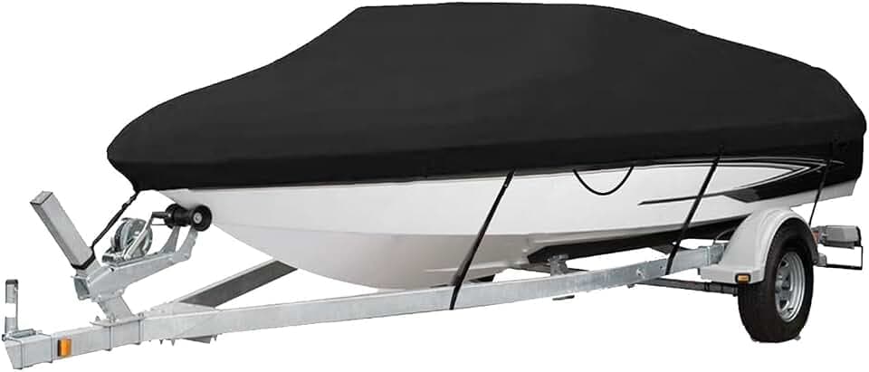 420D Trailerable Boat Cover PU Waterproof Boat Cover Fit for V-Hull Fish&Ski Pro-Style Fishing Runabout Bass Boats (17'-19', Beam Width up to 96")