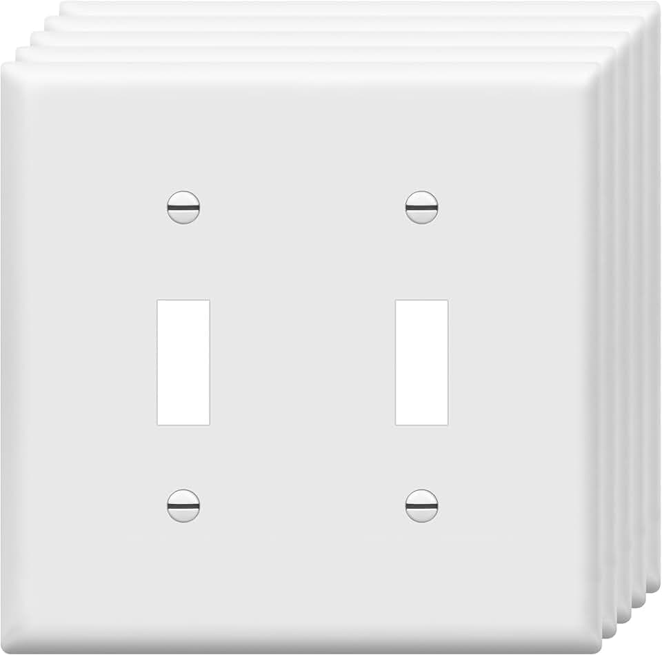 ENERLITES 5 Pack Double Toggle Light Switch Cover Plate, 2-Gang, White