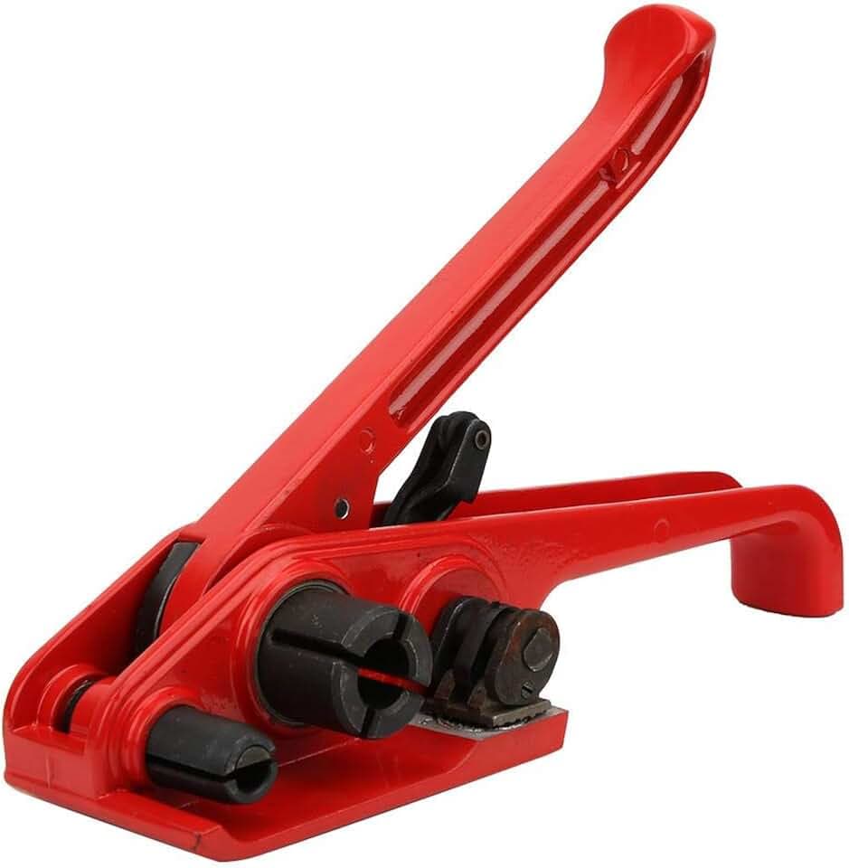 Manuelle Bandumreifung Spanner Verpackung Zange Umreifungsmaschine Versiegelung Kombinationswerkzeug Bindewerkzeug Umreifungsschneider für 16~19 mm PET/PP-Band(rot)