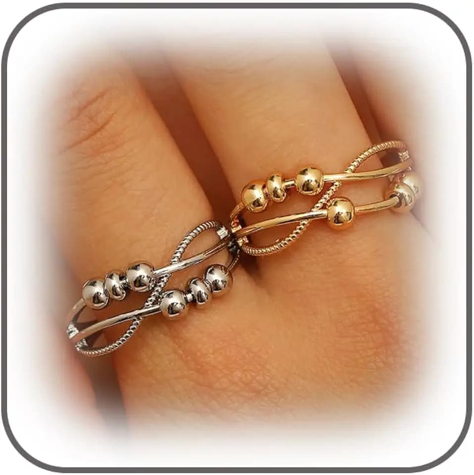 Unique Fashion Twisted Beaded Twining Ring for Women Trendy, Chic Hollow Cross-Wound Beads Open Index Finger Ring Adjustable Party Prom Jewelry Set Gift
