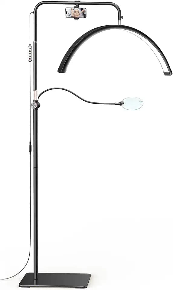 AURELLE 28" Half Moon Lash Light - Lash Lamp with 4X Magnifier & Phone Holder,Esthetician Light for Eyelash Extensions,Nail Art,Tattoo,Skincare,Salon,Adjustable Brightness,Rotating Head,Black