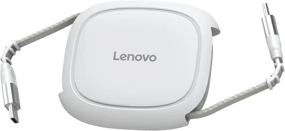 Lenovo 240W USB-C Retractable Cable, PD Fast Charging USB-C to USB-C, Smart Retractable Design, 1.2m (3.94 Ft), 480Mbps Data Transfer, Compact Portable Charger Cable for Laptop Tablet Phone, White