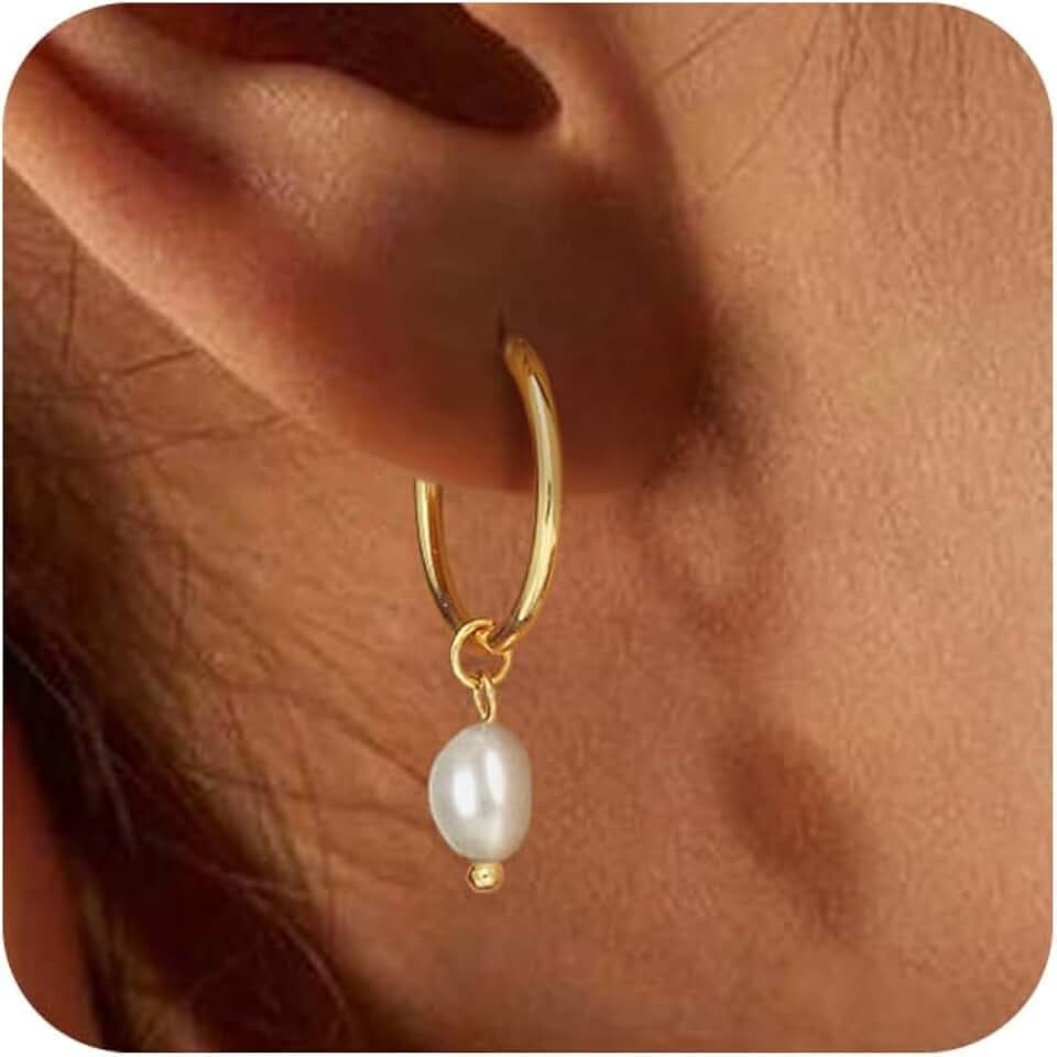 Robaice Pearl Earrings for Women, 14K Gold Plated Dangle Drop Earrings