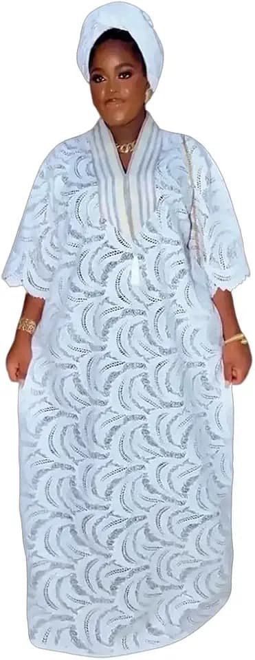 HD Women's African Style Bubu Dress Nigerian Luxury Lace Gown One Size