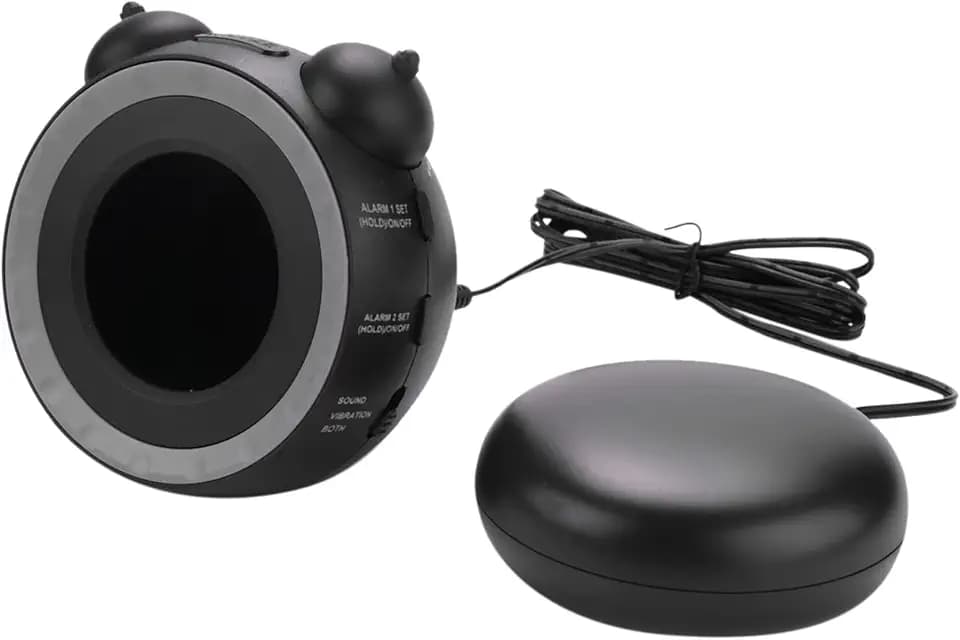 Leistungsstarker Doppelwecker mit Bettrührer, Vibrationsalarm, geeignet für große Schläfer oder Hörgeschädigte, USB-Ladeanschluss