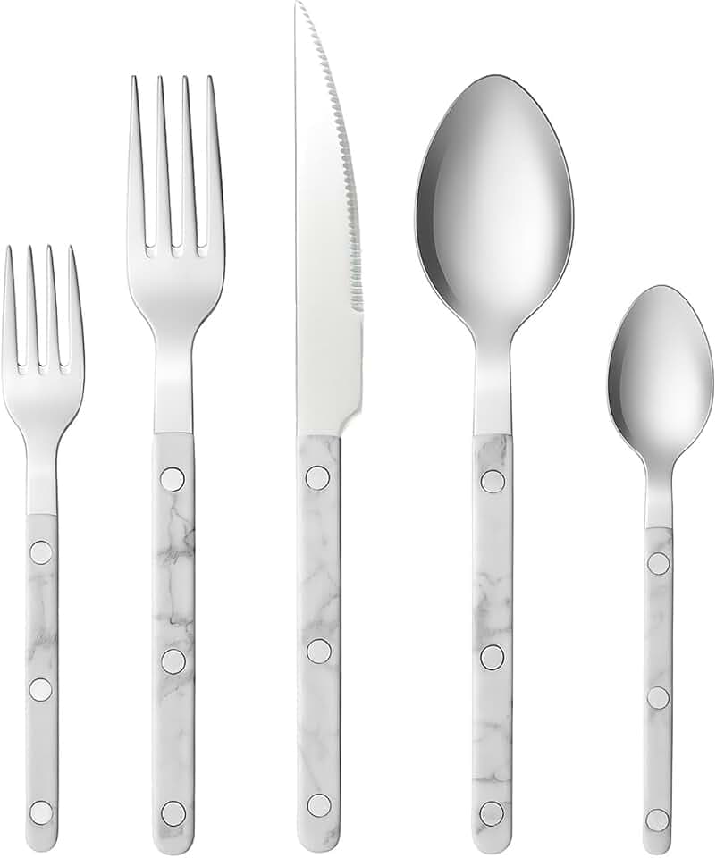 Khen 20-Piece Cutlery Set – Includes Dinner Knives, Forks, Spoons, Salad Forks & Teaspoons – Hand Wash Cutlery Set for Home, Kitchen, Parties & Special Occasions – Carrera Pattern Handles