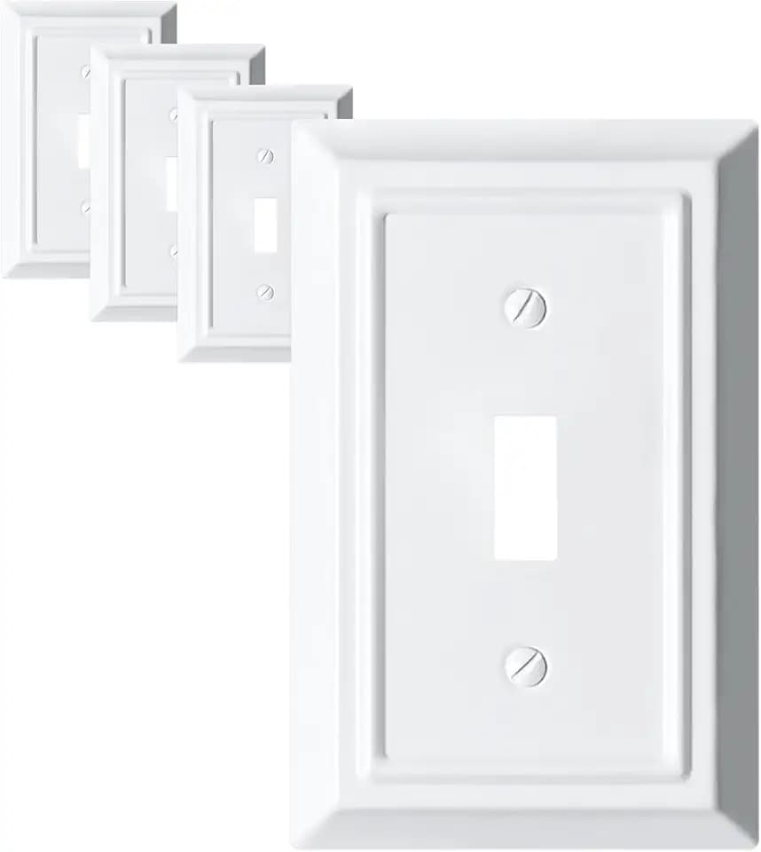 Metal Decorative Wall Plate, Electrical Outlet Covers,Light Switch Covers,Thick and Durable Mid Size 3.16'' x 4.92'' Switch Plate in Various Styles (Pure White, 1 Gang Toggle 4 PK)