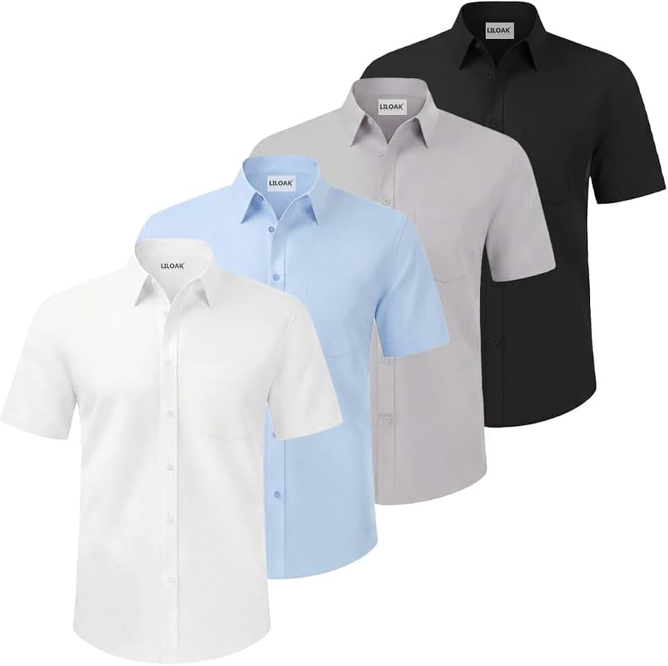 Liloak Mens Dress Shirts Pack Short Sleeve Button Down Men Classic Business Wedding Formal Shirt