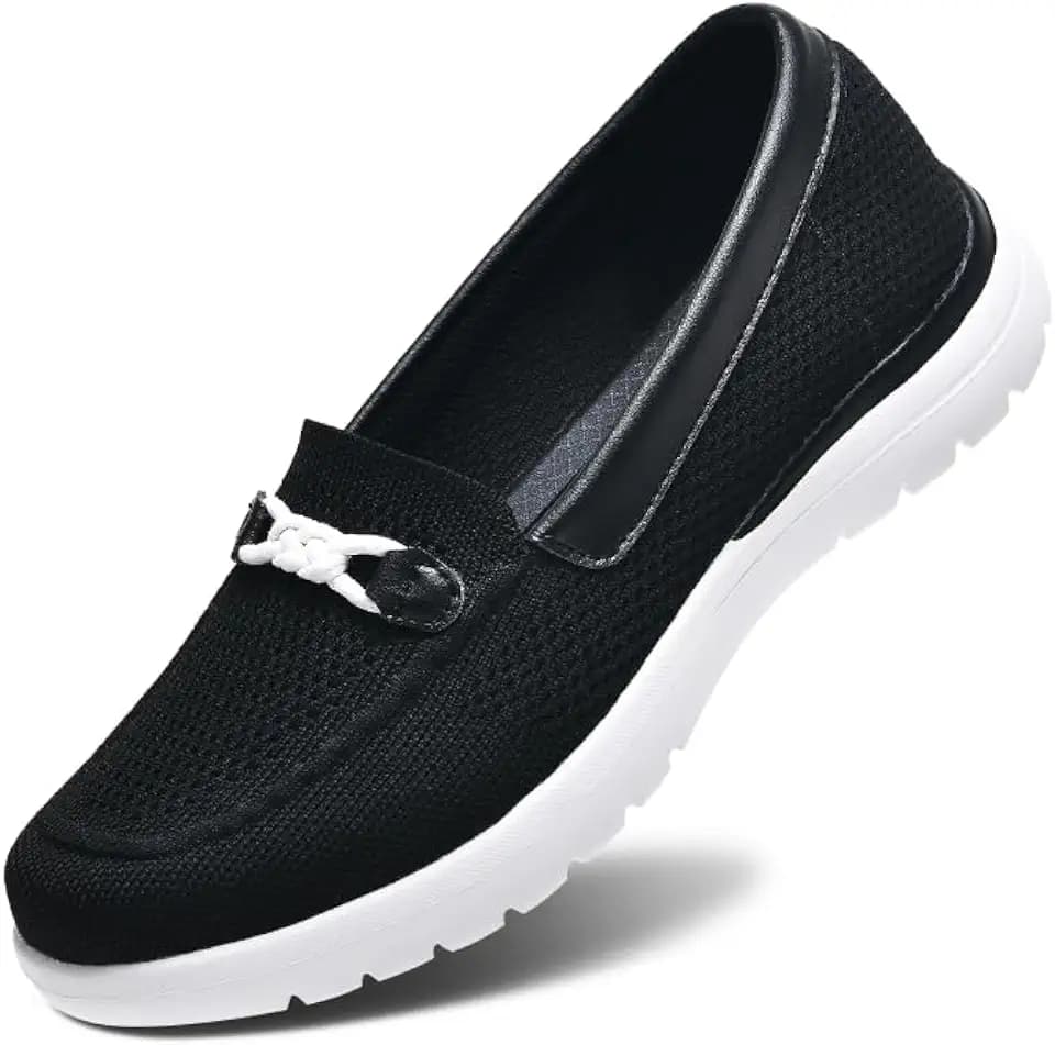 Buyrew Loafers for Women - Comfortable Mesh Knit Slip On Walking Shoes with Arch Support - Dressy Business Casual Work Flats for Standing All Day - Lightweight Breathable Penny Loafers