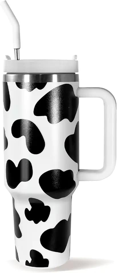 CHLJAR 40oz Cow Tumbler with Handle,Tumbler with Lid and Straw, Stainless Steel Vacuum Insulated Cup, Leakproof Travel Coffee Mug Cute Gifts for Women Girl Daughter Sister Animal Lovers Christmas