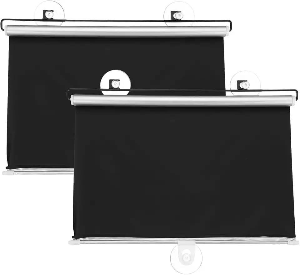 QUARKZMAN 2 Stück Saugnapf Rollos 40 x 66cm Einziehbarer Seitenscheiben Rollosonnenschutz Blockiert Strahlen Blendung Und Hitze Für Auto Zuhause Büro Privatsphäre Schutz Schwarz