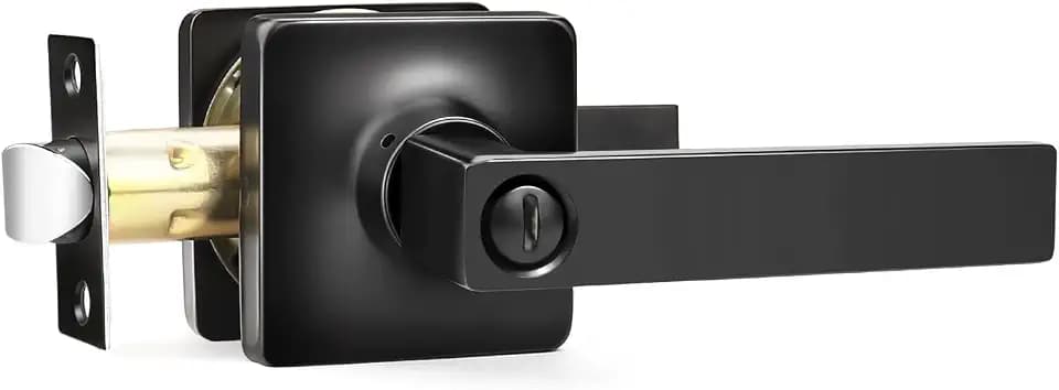 GOBEKOR 1 Pack Square Privacy Door Levers Matte Black Lever Door Handles Interior for Bedroom and Bathroom Door Locks Straight Door Handles