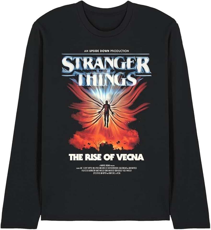 Stranger Things Unisex Stranger Things Vecna Rise Poster Unisex Long Sleeve T Shirt, Black T-Shirt (1er Pack)