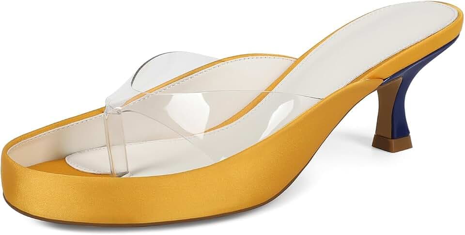 Women Clear Jelly Kitten Heel Thong Sandals Open Toe Flip Flops