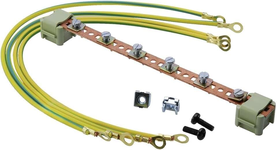 DIGITUS Potentialausgleichsschiene – 220 mm Länge – 6 Verbindungspunkte | 4x Erdungskabel – Sammelschiene aus Kupfer – Für 19" Netzwerk- & Serverschränke von DIGITUS