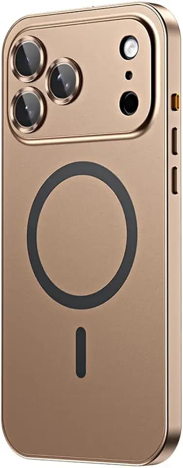 for iPhone Case,Compatible with MagSafe,Magnetic Luxury 2 in 1 Aluminum Metal Frame PC Backboard,Slim Fit Military Grade Drop Protection Shockproof Phone Case (Desert Gold,iPhone 17)