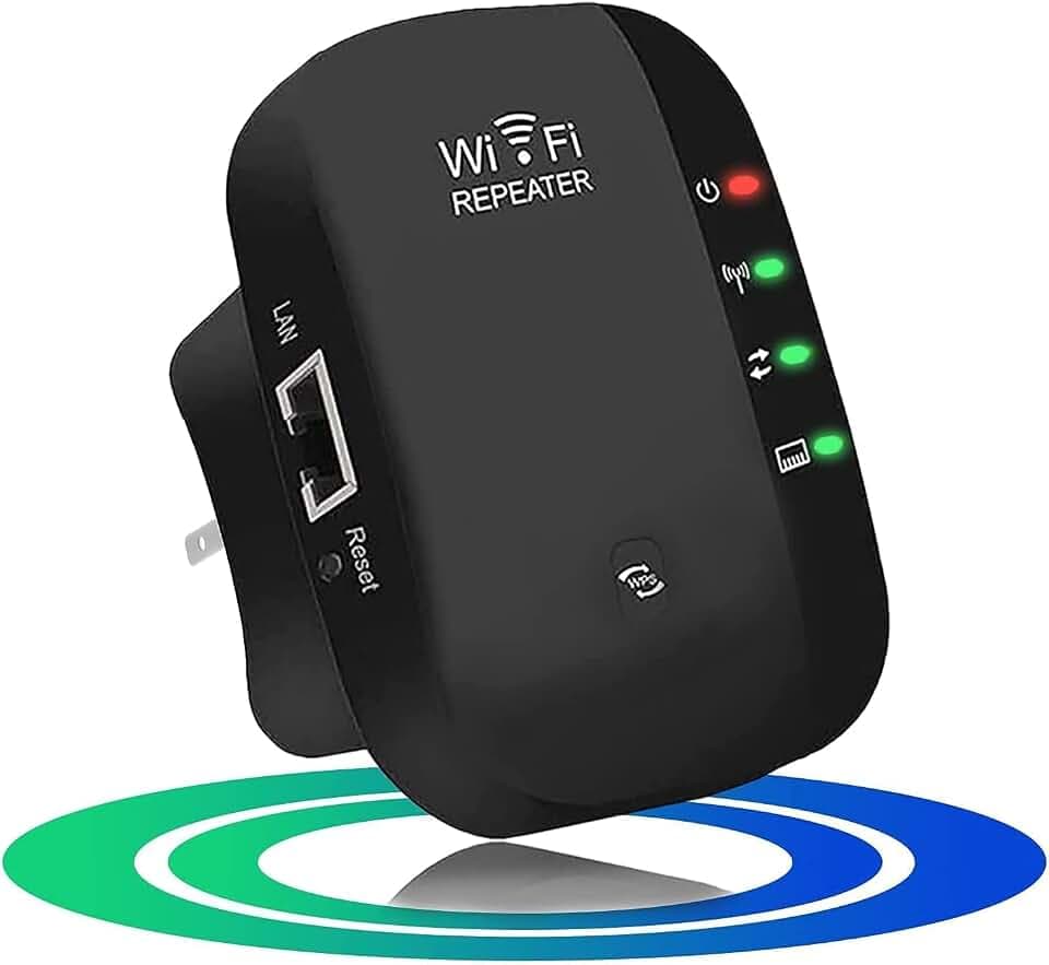 WiFi Range Extender, WiFi Signal Booster Wireless Signal Amplifier 2.4GHz 300Mbps Band up to Internet Range Booster with Integrated Antennas LAN Port, Easy Setup (Black)