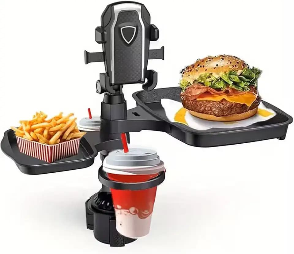 5 in 1 Car Table Tray，Mobile Phone Holder Car Cup Holder Tray ，360° Rotation Cup Holder Tray for Car，Compatible with Vehicles, Car, Road Trip Essentials