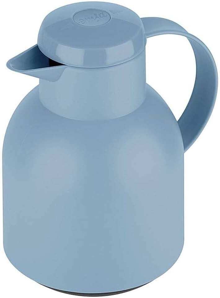 Emsa Samba Isolierkanne F40101 | 1 Liter | Quick Press Verschluss | 100% dicht | 12h heiß, 24h kalt | Puderblau, Puder Blau
