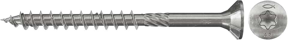 fischer Power-Fast FPF-ST 4,0 x 45 A2P - Spanplattenschrauben mit Teilgewinde und Senkkopf, zur Befestigung von tragenden Bauteilen in Holz, nicht rostender Stahl - 100 Stück - Art.-Nr. 657042