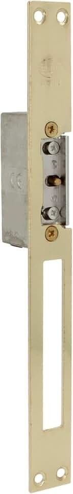 Amig - Elektrischer Einsteck-Türöffner für Zutrittskontrolle - Kompatibel mit europäischem Fallenriegel 13 mm - Stulp 250 x 25 mm - Messingbeschichteter, lackierter Stahl - Goldfarben - 8-12 V AC/DC
