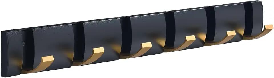 Garderobenleiste mit 6 Haken, Schwarzgold Moderne Kleiderhaken Garderobe, Klappbar Jackenhalter Wand für Mänteln, Hüten, Schals, Regenschirmen und Schlüsseln
