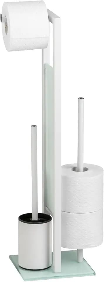 WENKO Stand WC-Garnitur Mod. Rivalta, mit Toilettenpapierhalter und WC-Bürstenhalter, lackierter Stahl, 23 x 70 x 18 cm, Weiß
