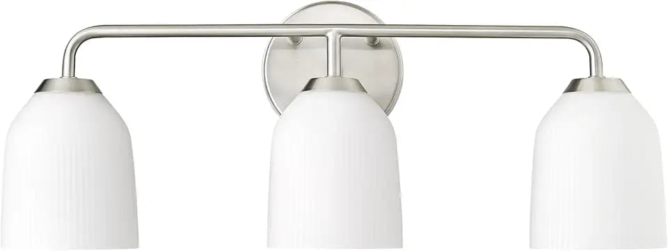 ML Lighting | Norah Collection | 22303-BN | 3 Light Vanity in Brushed Nickel Finish with Opal Ribbed Glass Shade | Versatile Design That adds High-End Texture and Elegance to Your Bathroom